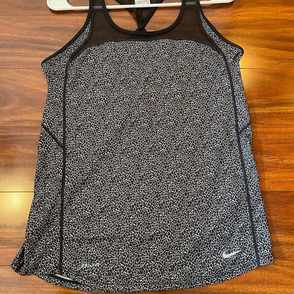 Nike Black Gray Mesh neck Asymmetrical Fitted Tank Top racer back - Picture 5 of 7